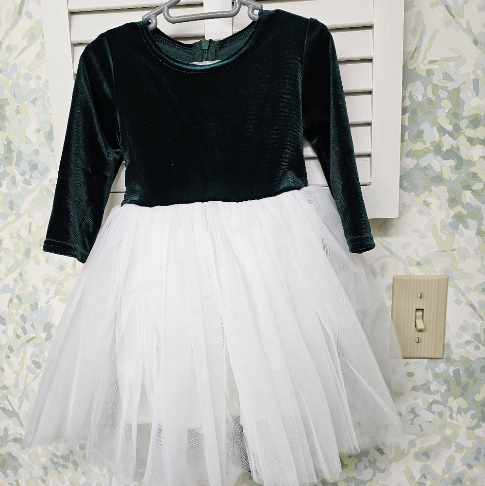 Green and Ivory Christmas Dress, 12 to 18 months